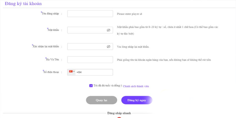 Chỉ dẫn tạo account nhanh chóng